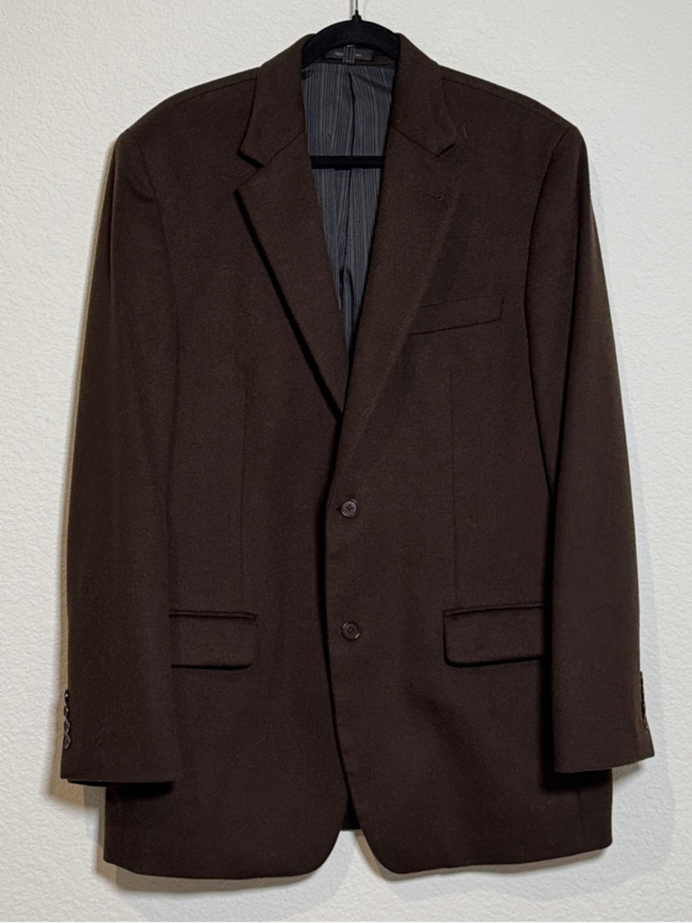 Calvin Klein Men's Dark Brown Classic Two-Button Wool Cashmere Blazer 42L